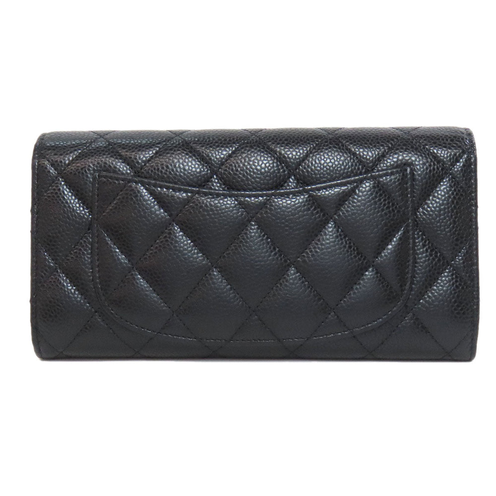 CHANEL Long Wallet Purse Grained Calfskin Skin black COCO Mark Gold Metal