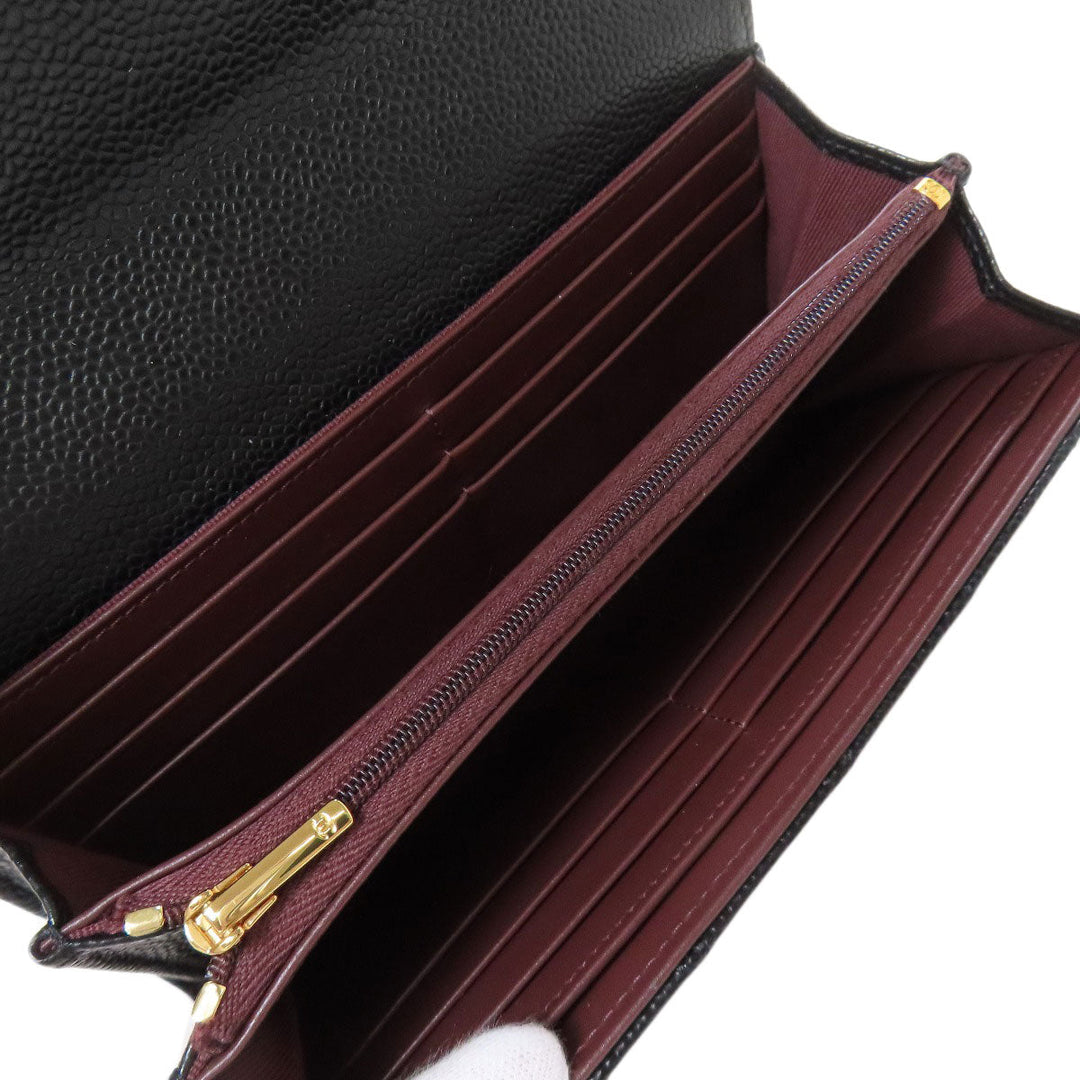 CHANEL Long Wallet Purse Grained Calfskin Skin black COCO Mark Gold Metal