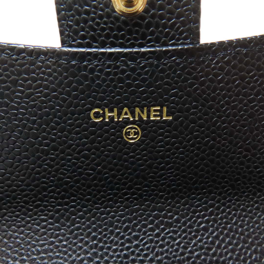 CHANEL Long Wallet Purse Grained Calfskin Skin black COCO Mark Gold Metal