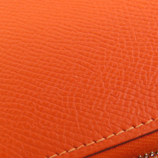 HERMES Coin case Epsom Orange Azap Silkin Compact SilverMetal Women Used Authentic