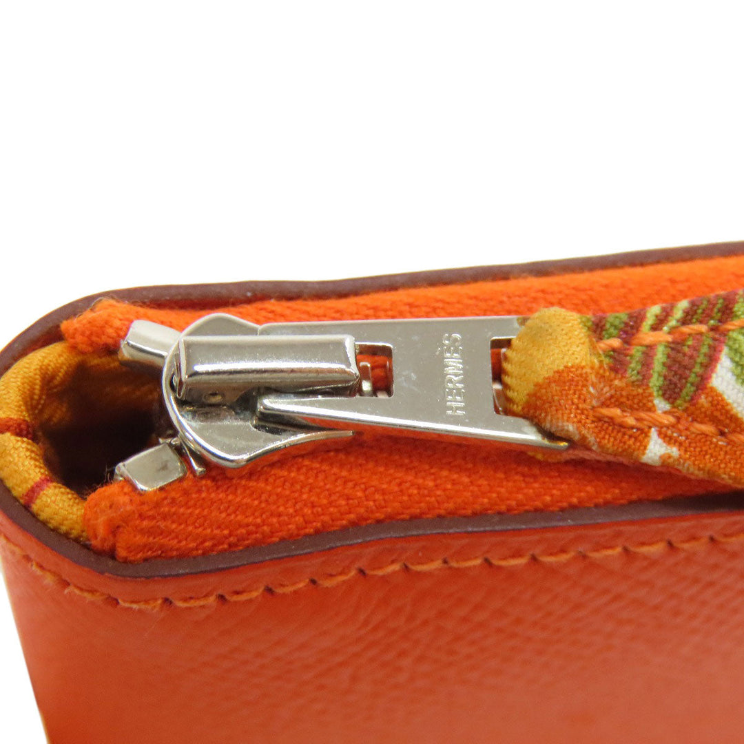 HERMES Coin case Epsom Orange Azap Silkin Compact SilverMetal Women Used Authentic