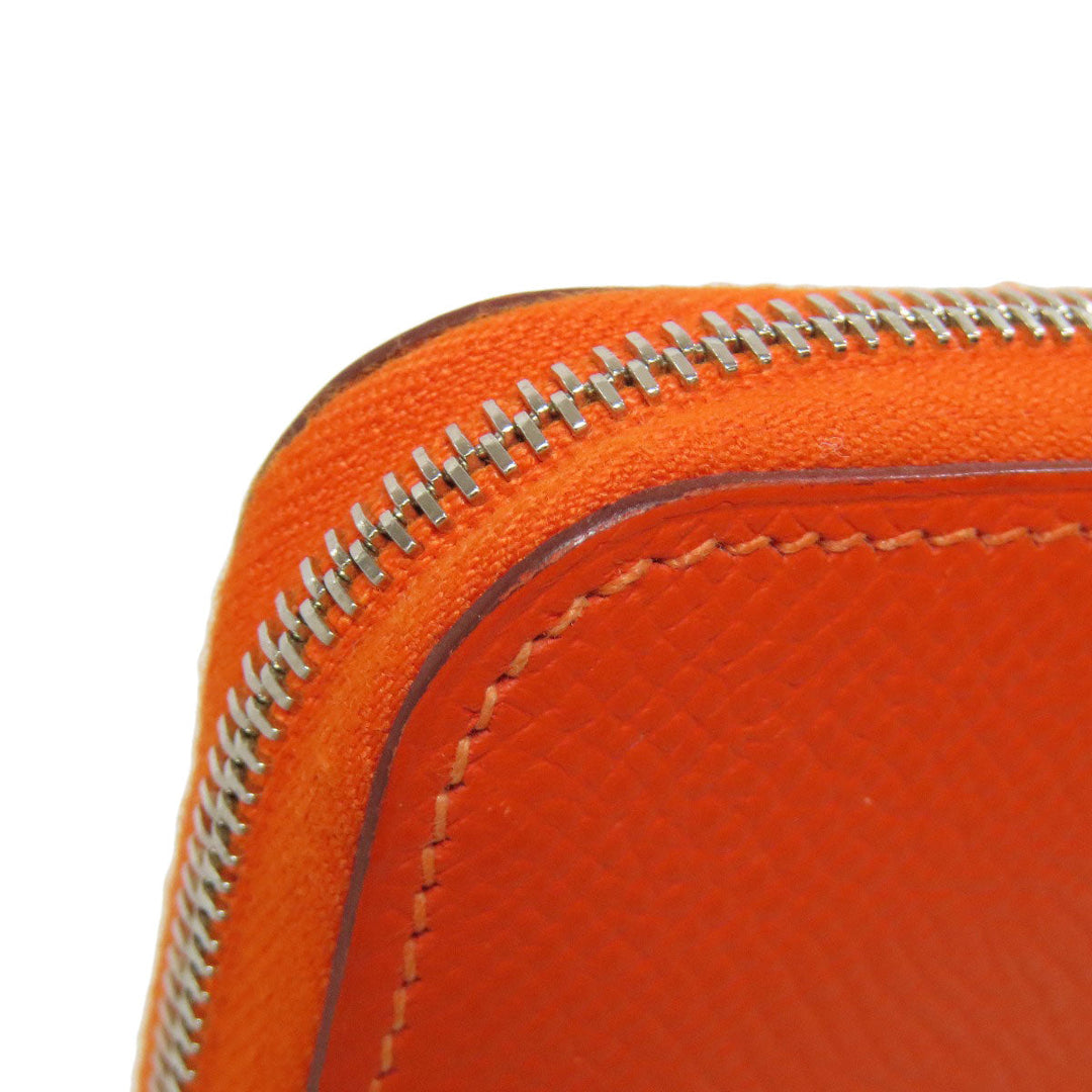 HERMES Coin case Epsom Orange Azap Silkin Compact SilverMetal Women Used Authentic