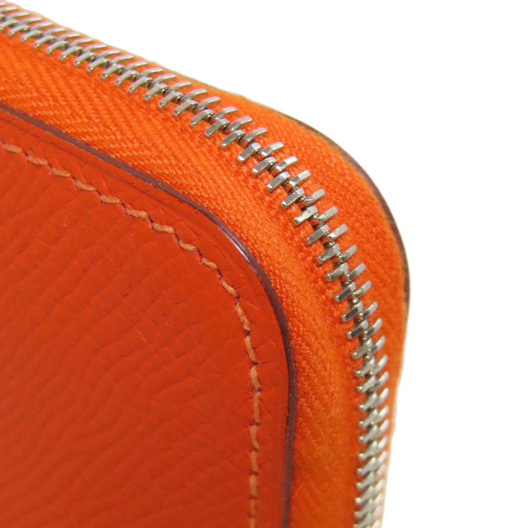 HERMES Coin case Epsom Orange Azap Silkin Compact SilverMetal Women Used Authentic