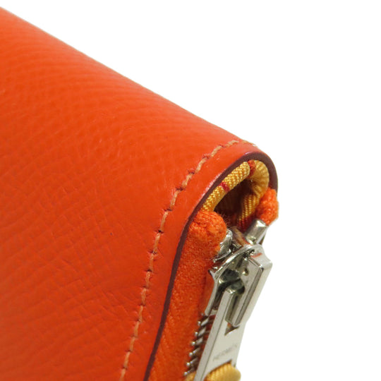 HERMES Coin case Epsom Orange Azap Silkin Compact SilverMetal Women Used Authentic
