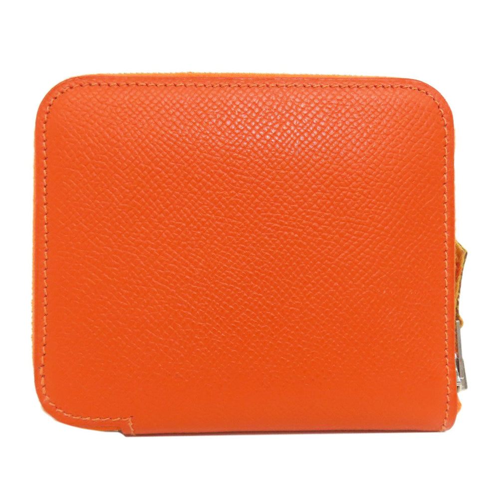 HERMES Coin case Epsom Orange Azap Silkin Compact SilverMetal Women Used Authentic