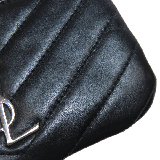 YVES SAINT LAURENT Coin case leather black Logo key ring included