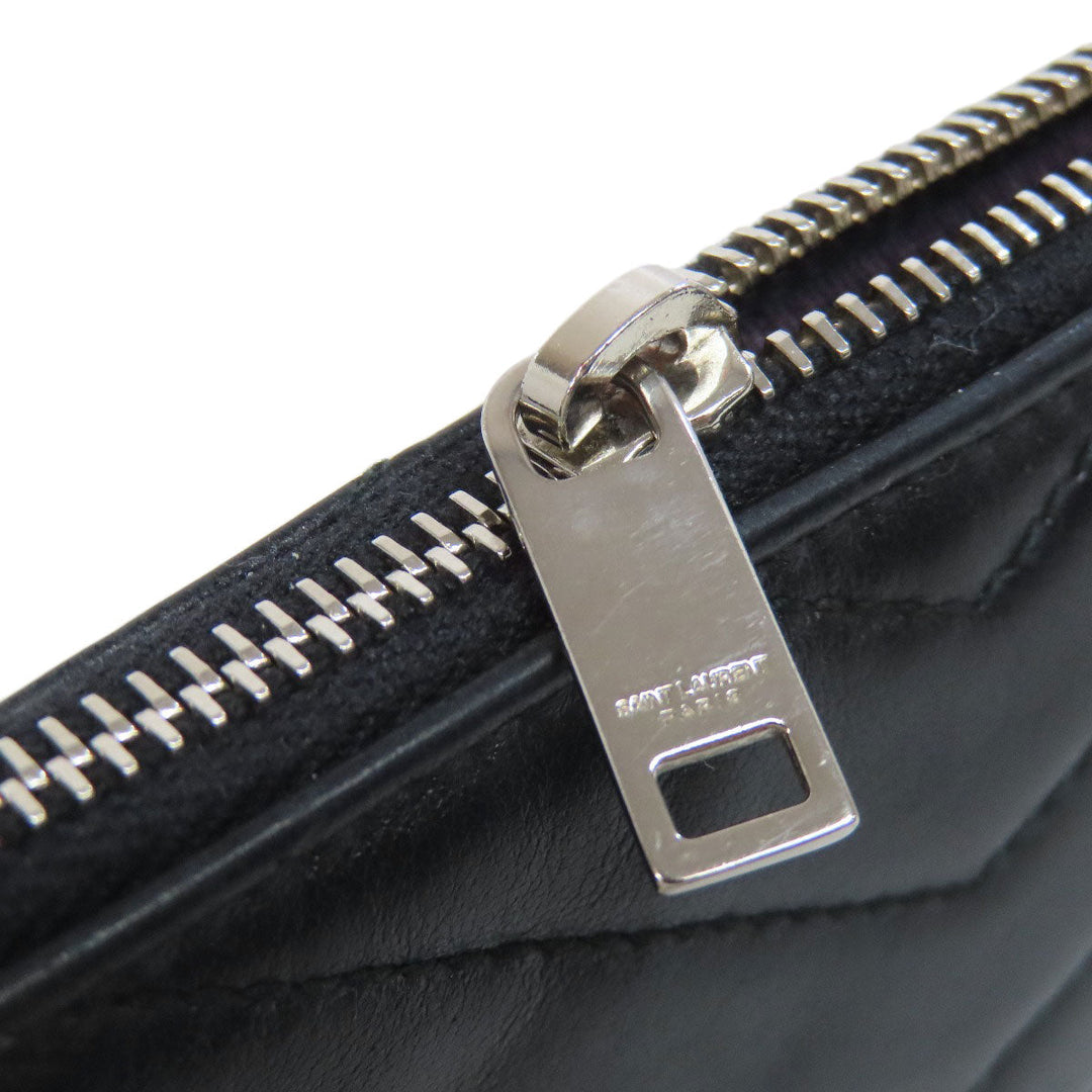 YVES SAINT LAURENT Coin case leather black Logo key ring included