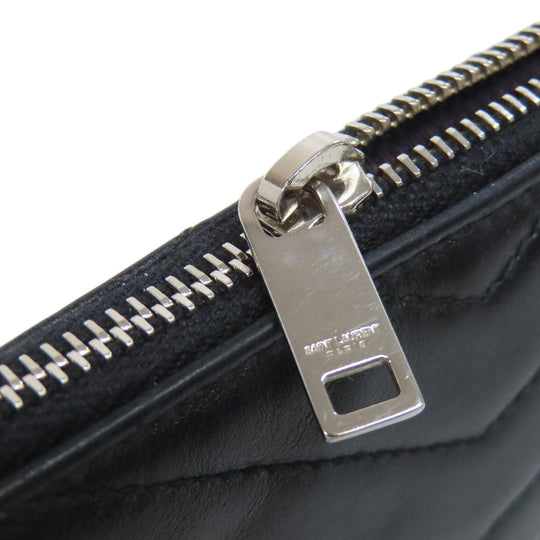 YVES SAINT LAURENT Coin case leather black Logo key ring included