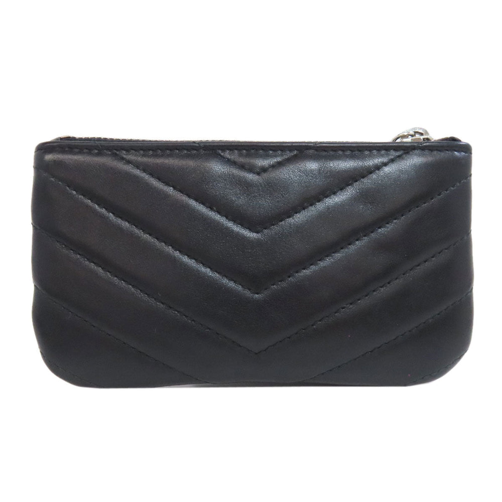 YVES SAINT LAURENT Coin case leather black Logo key ring included
