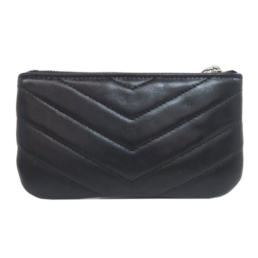 YVES SAINT LAURENT Coin case leather black Logo key ring included