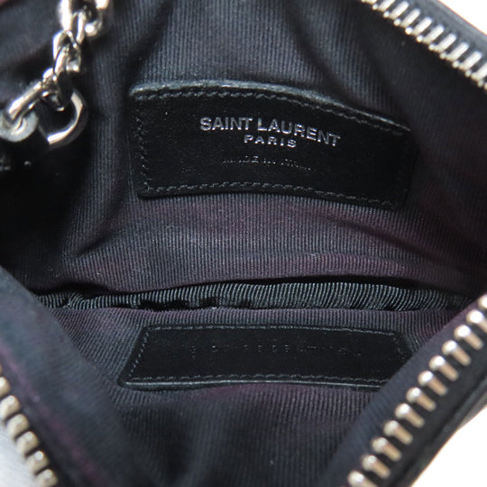 YVES SAINT LAURENT Coin case leather black Logo key ring included