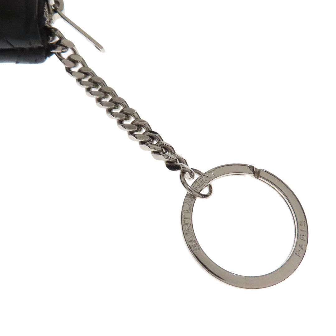 YVES SAINT LAURENT Coin case leather black Logo key ring included