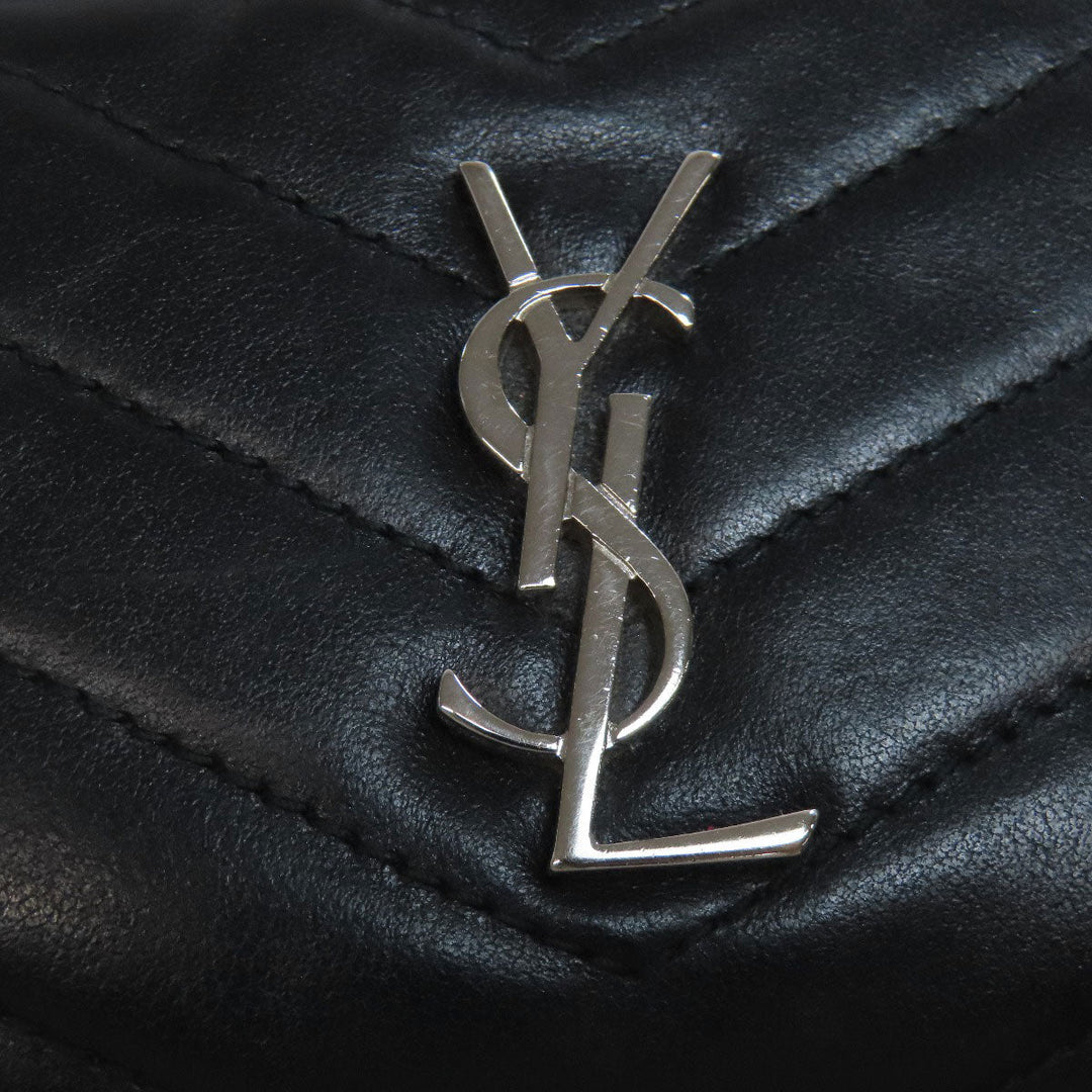 YVES SAINT LAURENT Coin case leather black Logo key ring included