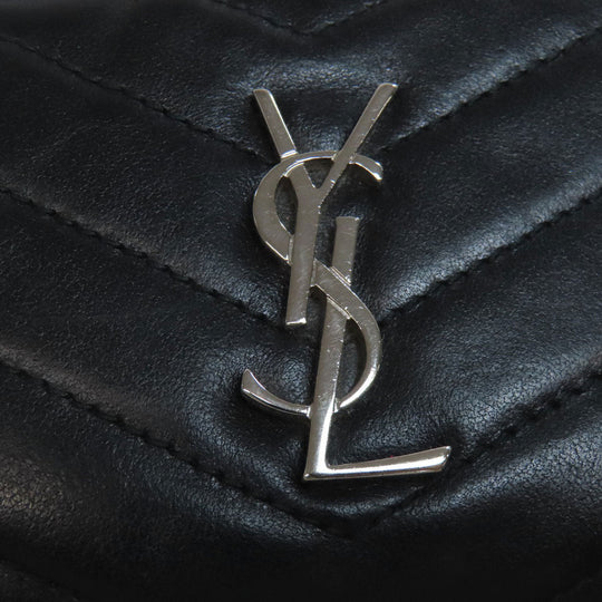 YVES SAINT LAURENT Coin case leather black Logo key ring included