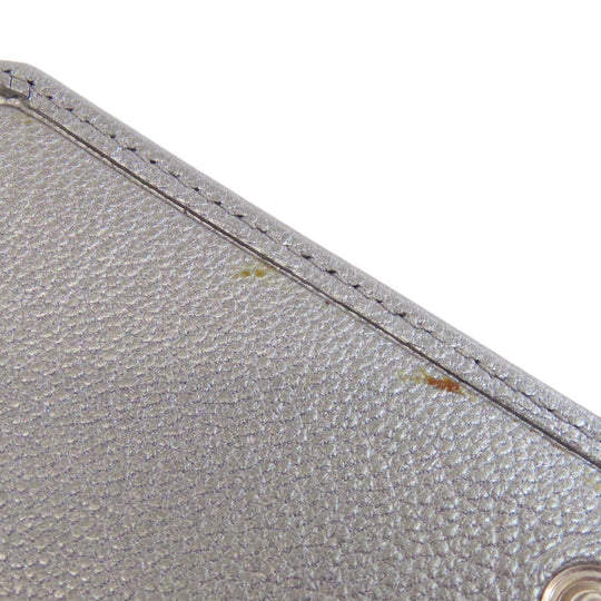 CHANEL Long Wallet Purse Calfskin Silver COCO Mark SilverMetal Women Used Authentic