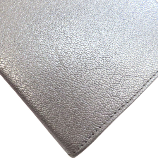 CHANEL Long Wallet Purse Calfskin Silver COCO Mark SilverMetal Women Used Authentic
