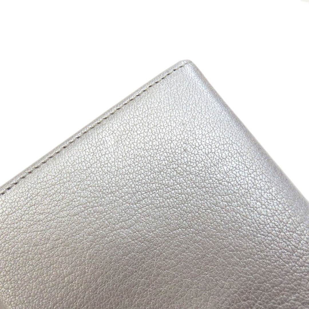 CHANEL Long Wallet Purse Calfskin Silver COCO Mark SilverMetal Women Used Authentic