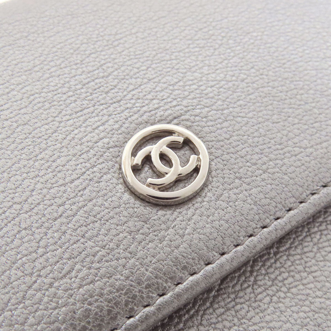 CHANEL Long Wallet Purse Calfskin Silver COCO Mark SilverMetal Women Used Authentic