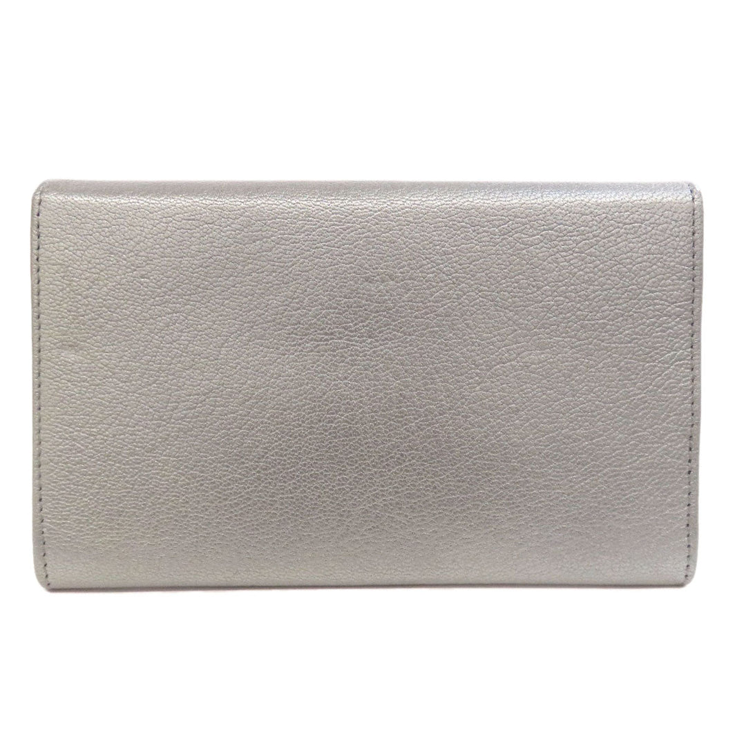 CHANEL Long Wallet Purse Calfskin Silver COCO Mark SilverMetal Women Used Authentic