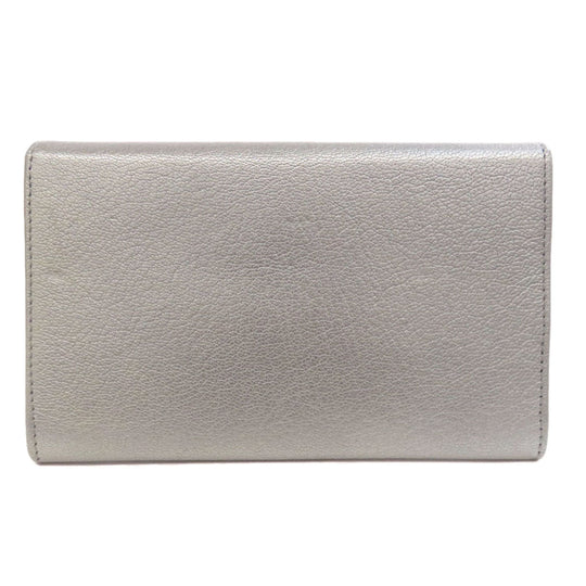 CHANEL Long Wallet Purse Calfskin Silver COCO Mark SilverMetal Women Used Authentic