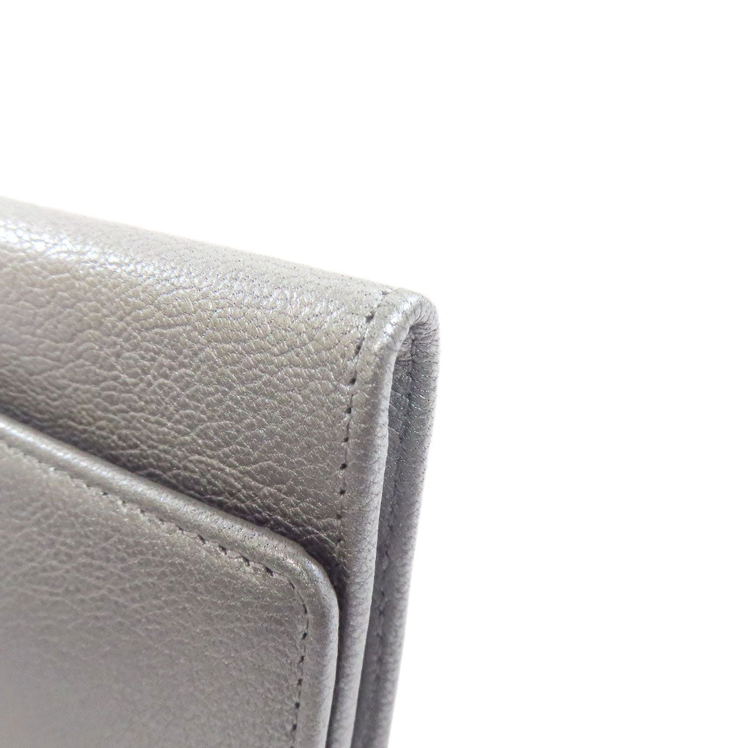 CHANEL Long Wallet Purse Calfskin Silver COCO Mark SilverMetal Women Used Authentic