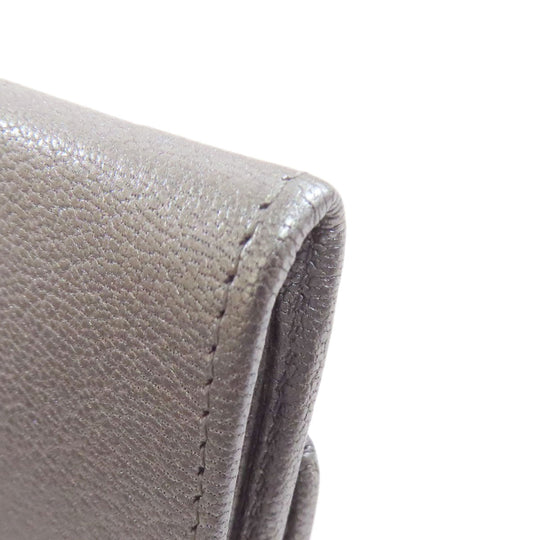 CHANEL Long Wallet Purse Calfskin Silver COCO Mark SilverMetal Women Used Authentic