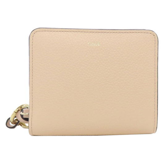 Chloe Bifold Wallet leather beige Alphabet Compact Wallet Women Used Authentic