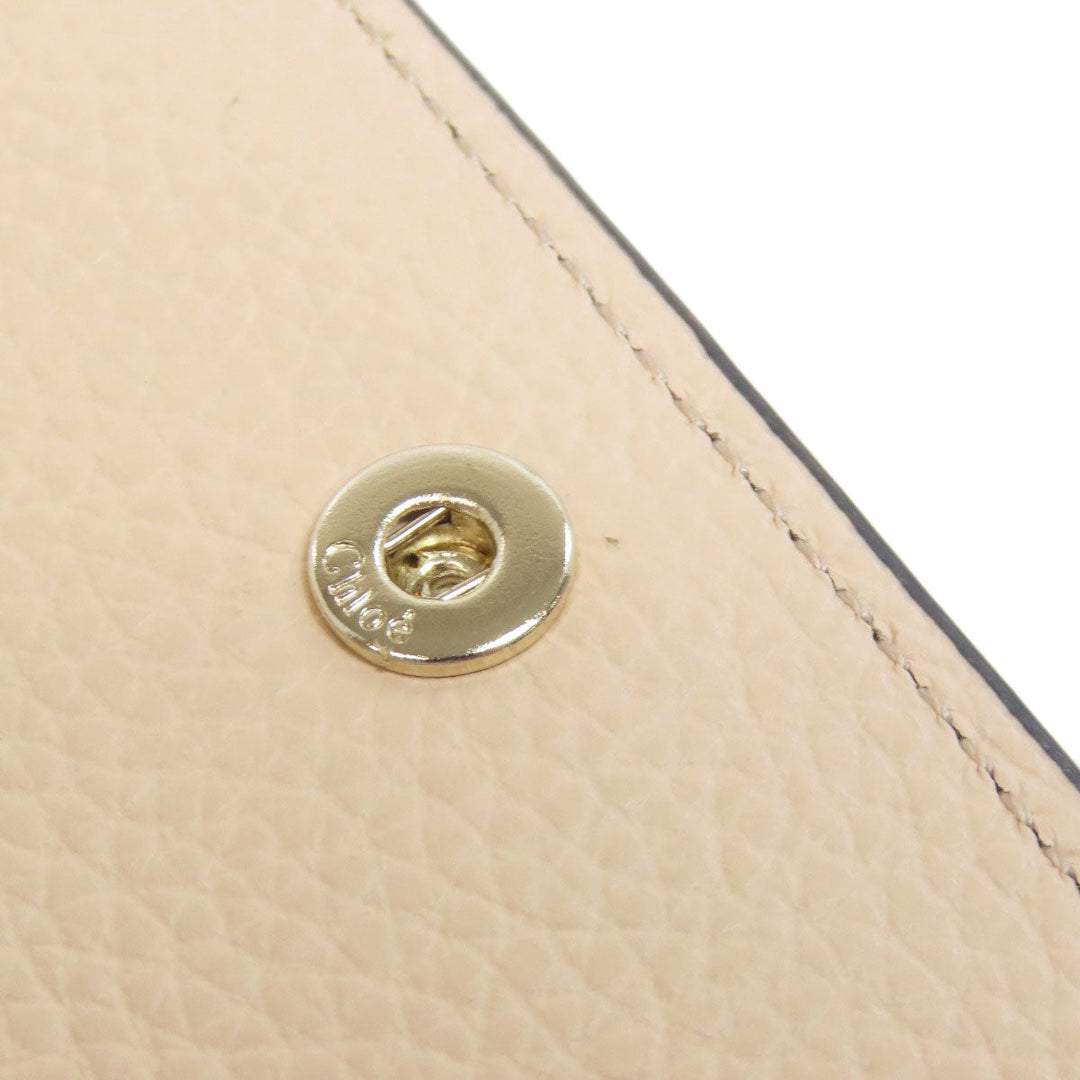 Chloe Bifold Wallet leather beige Alphabet Compact Wallet Women Used Authentic