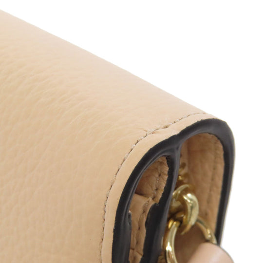 Chloe Bifold Wallet leather beige Alphabet Compact Wallet Women Used Authentic