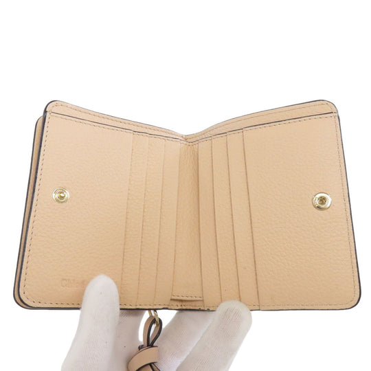 Chloe Bifold Wallet leather beige Alphabet Compact Wallet Women Used Authentic
