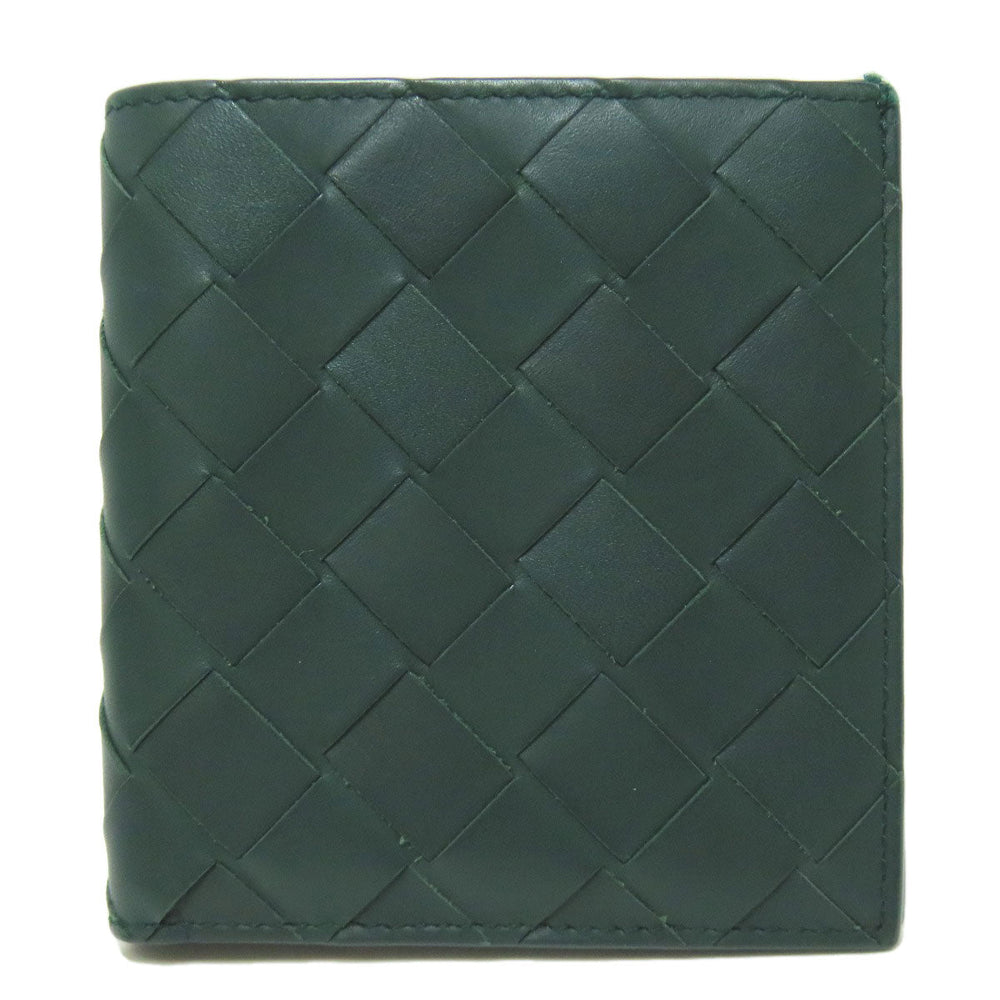 BOTTEGAVENETA Bifold Wallet leather green INTRECCIATO Women Used Authentic