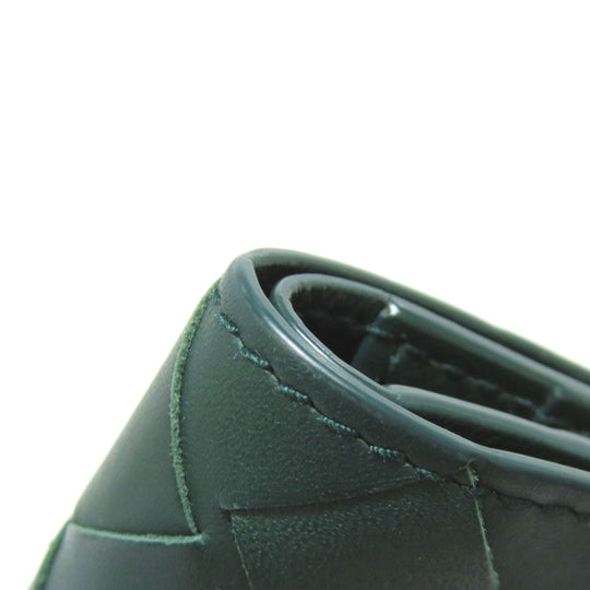 BOTTEGAVENETA Bifold Wallet leather green INTRECCIATO Women Used Authentic