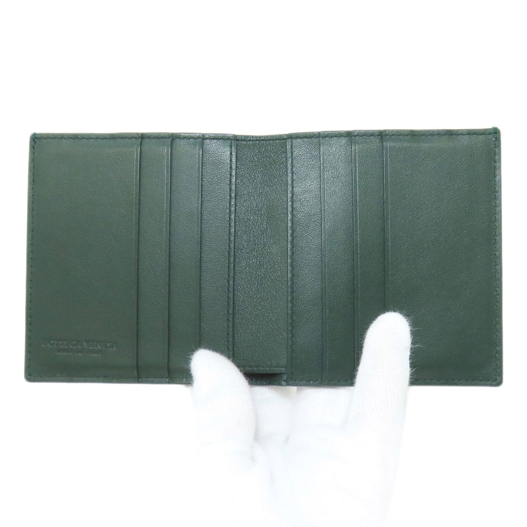 BOTTEGAVENETA Bifold Wallet leather green INTRECCIATO Women Used Authentic