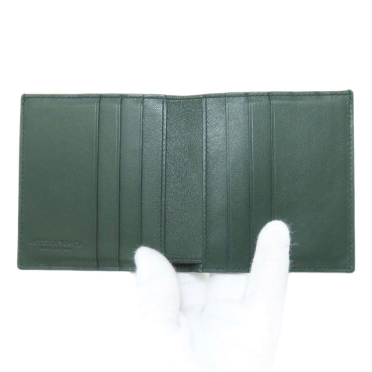 BOTTEGAVENETA Bifold Wallet leather green INTRECCIATO Women Used Authentic