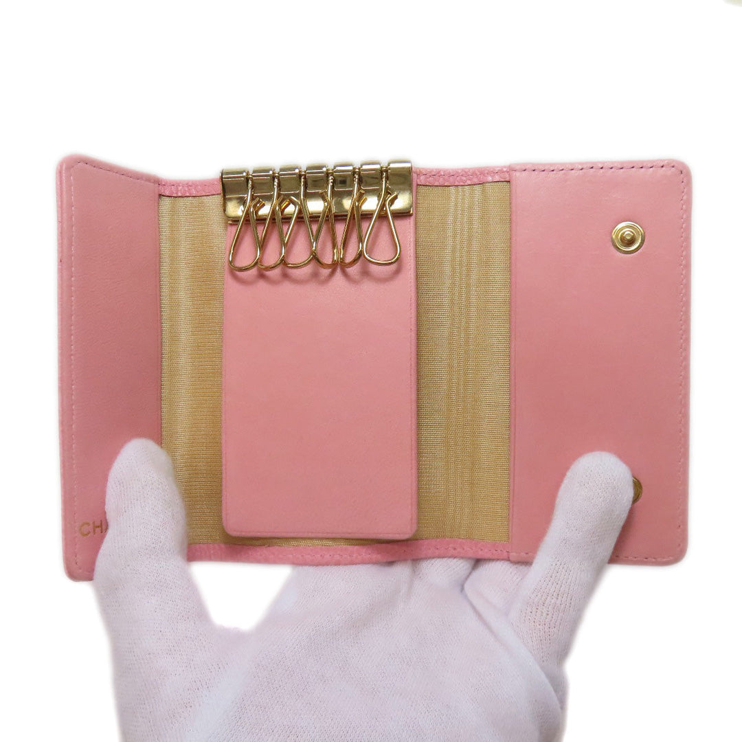 CHANEL Key case Key holder  Grained Calfskin Skin pink COCO Mark Gold Metal Women Used Authentic