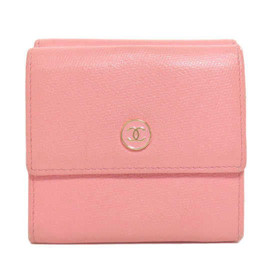 CHANEL Bifold Wallet Grained Calfskin Skin pink W Hook Wallet COCO Button Gold Metal