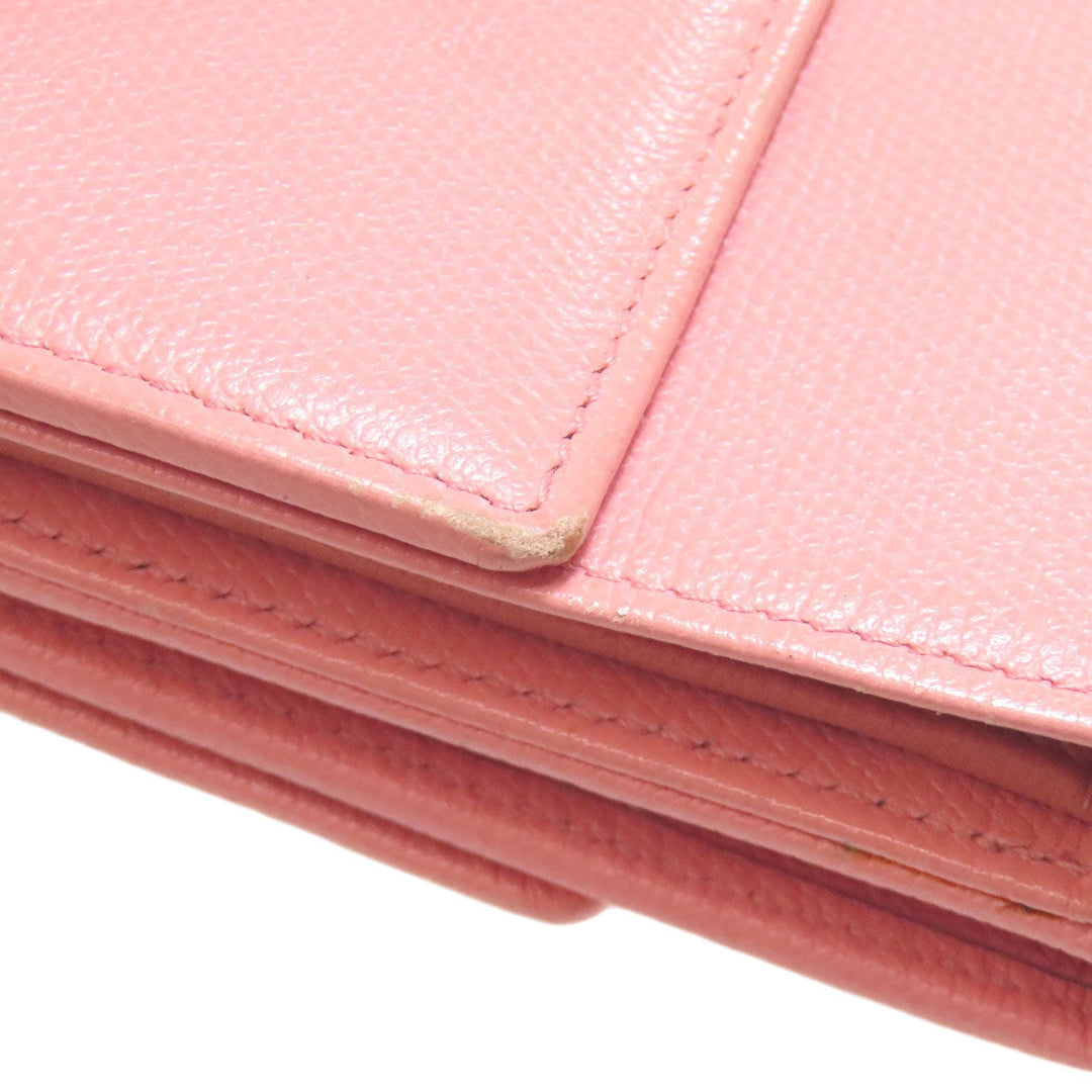 CHANEL Bifold Wallet Grained Calfskin Skin pink W Hook Wallet COCO Button Gold Metal
