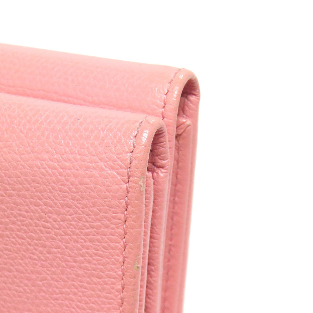 CHANEL Bifold Wallet Grained Calfskin Skin pink W Hook Wallet COCO Button Gold Metal