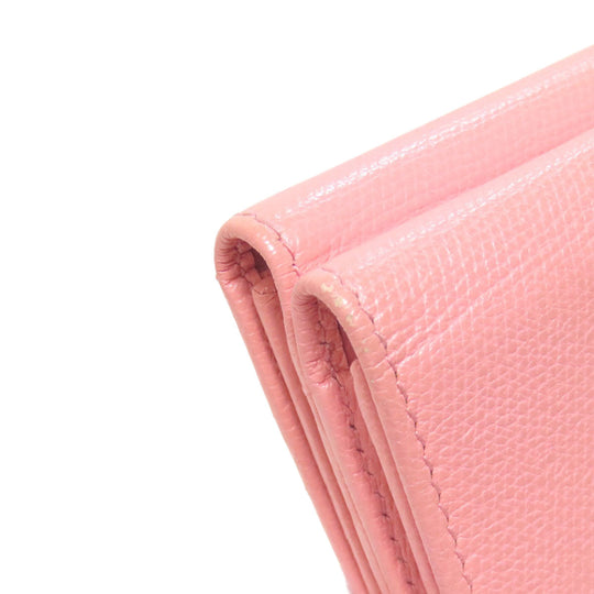 CHANEL Bifold Wallet Grained Calfskin Skin pink W Hook Wallet COCO Button Gold Metal