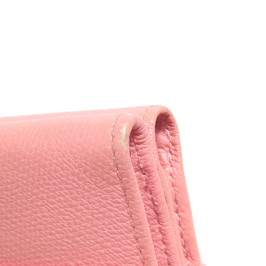 CHANEL Bifold Wallet Grained Calfskin Skin pink W Hook Wallet COCO Button Gold Metal