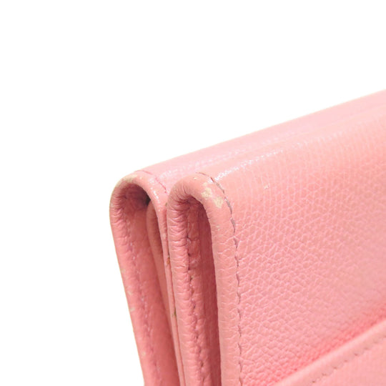 CHANEL Bifold Wallet Grained Calfskin Skin pink W Hook Wallet COCO Button Gold Metal