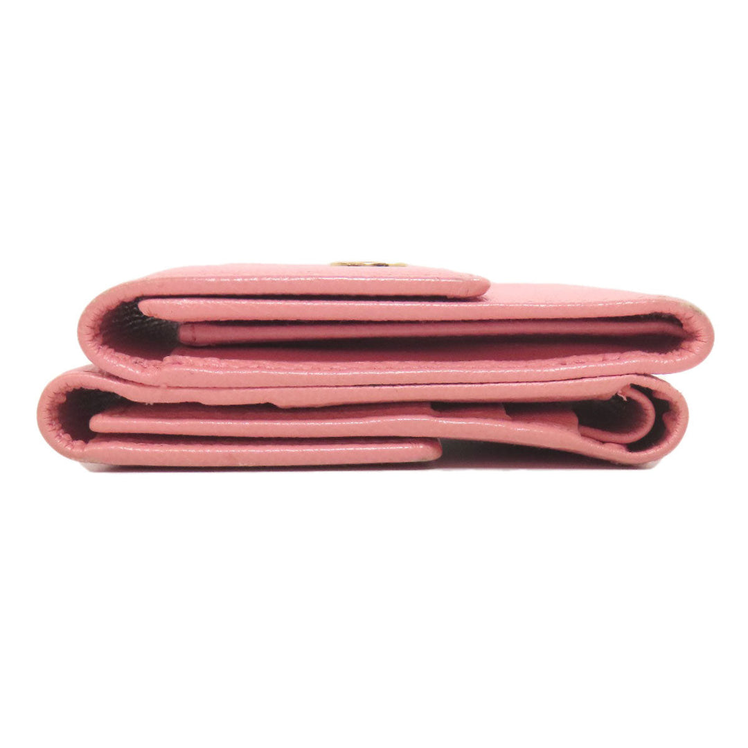 CHANEL Bifold Wallet Grained Calfskin Skin pink W Hook Wallet COCO Button Gold Metal