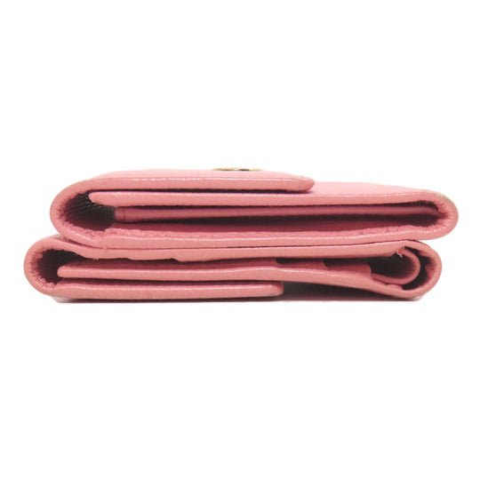 CHANEL Bifold Wallet Grained Calfskin Skin pink W Hook Wallet COCO Button Gold Metal