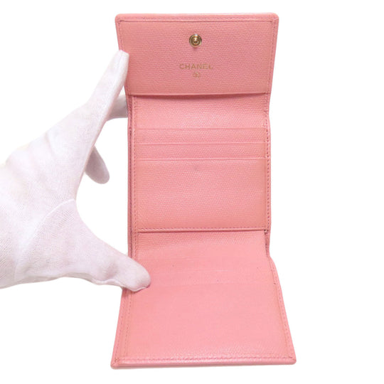 CHANEL Bifold Wallet Grained Calfskin Skin pink W Hook Wallet COCO Button Gold Metal