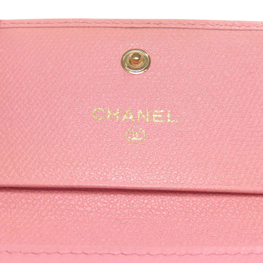 CHANEL Bifold Wallet Grained Calfskin Skin pink W Hook Wallet COCO Button Gold Metal