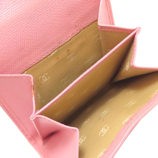 CHANEL Bifold Wallet Grained Calfskin Skin pink W Hook Wallet COCO Button Gold Metal