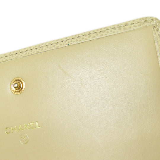 CHANEL Bifold Wallet Grained Calfskin Skin yellow COCO Mark Gold Metal Women Used Authentic
