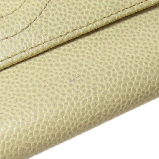 CHANEL Bifold Wallet Grained Calfskin Skin yellow COCO Mark Gold Metal Women Used Authentic