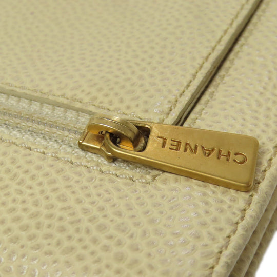 CHANEL Bifold Wallet Grained Calfskin Skin yellow COCO Mark Gold Metal Women Used Authentic