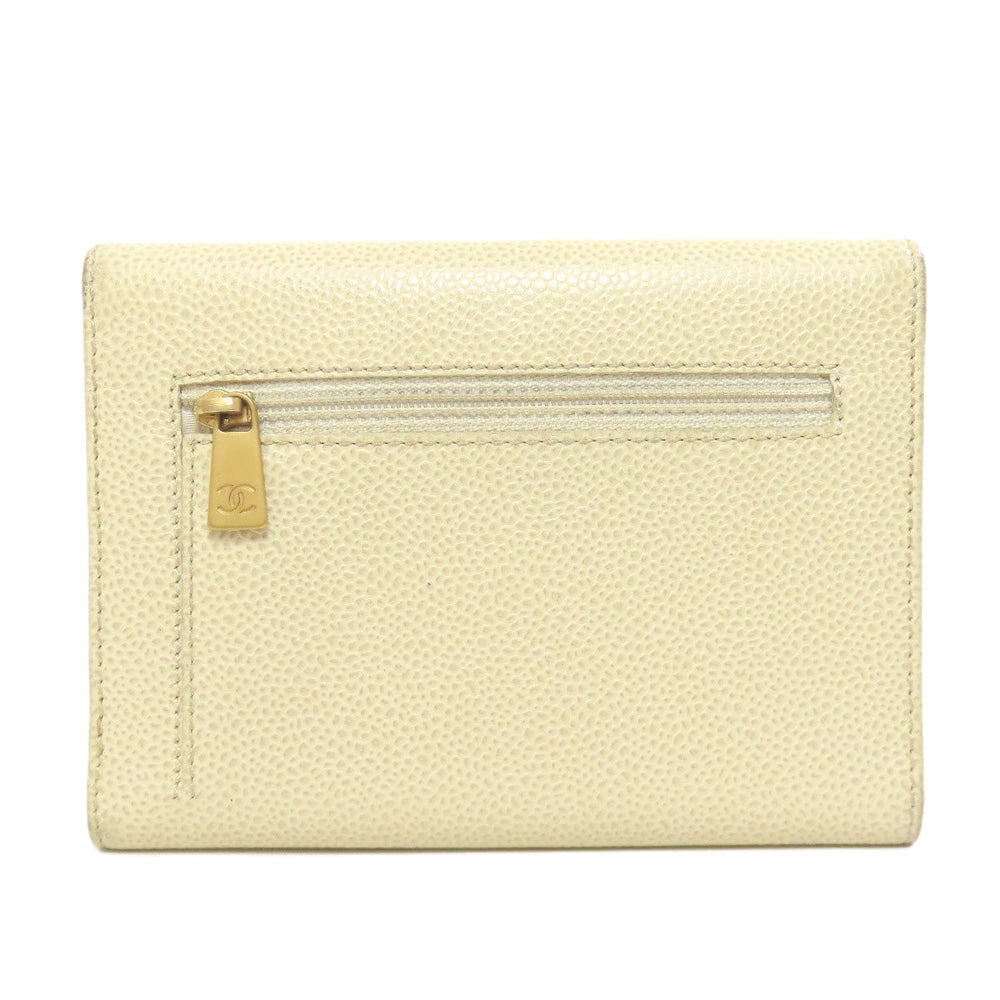 CHANEL Bifold Wallet Grained Calfskin Skin yellow COCO Mark Gold Metal Women Used Authentic